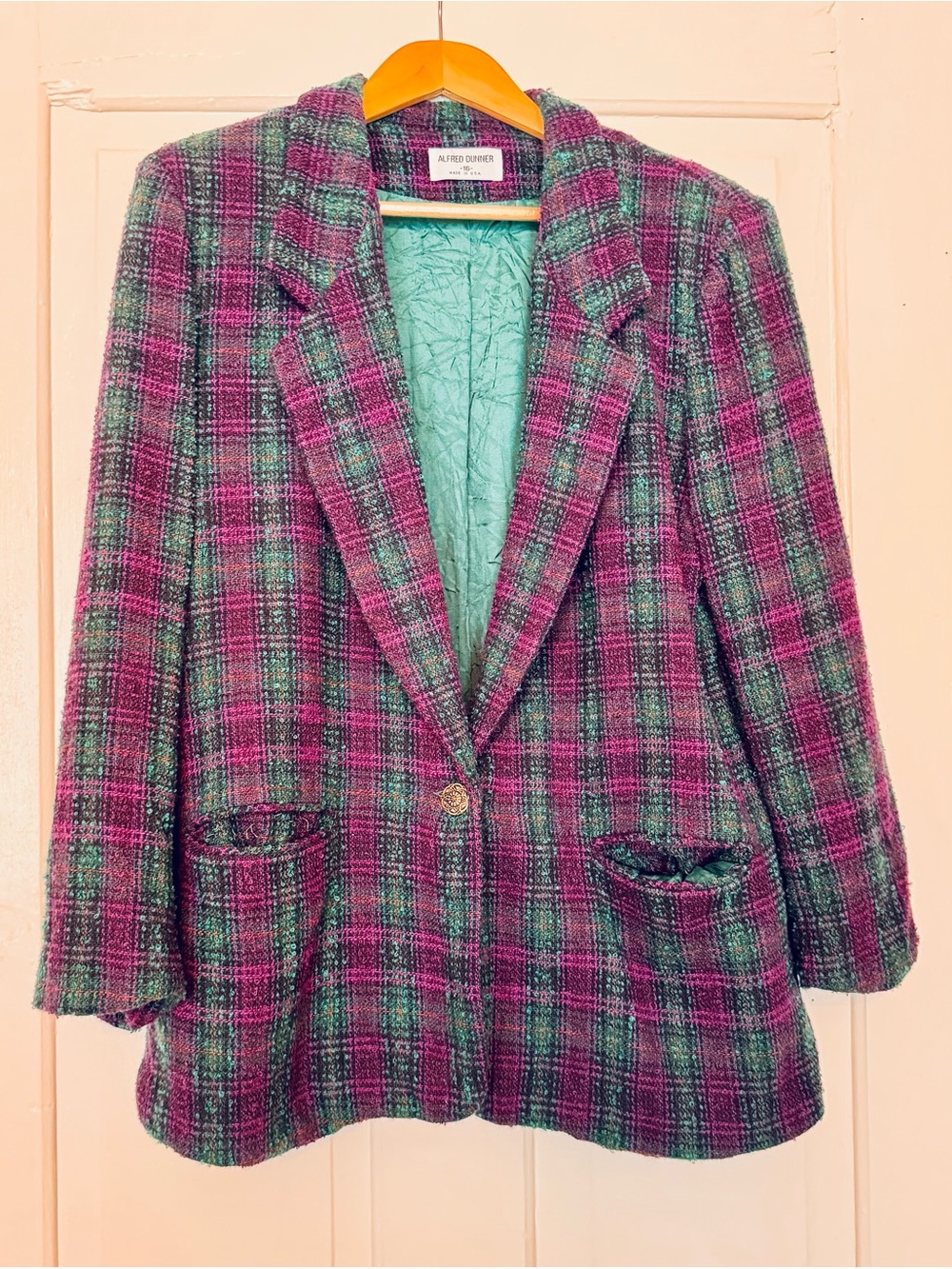 Alfred Dunner Purple & Teal Plaid Wool-Blend Blazer